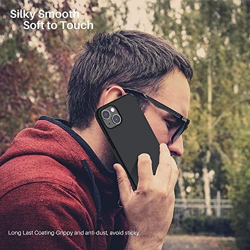 Apple iPhone 13 Kılıf 6.1 ile Uyumlu, Uruchi İnce Sıvı Silikon 3 Katmanlı Tam Kaplamalı Yumuşak Jel Kauçuk Kılıf Kapak 6.1 inç, Siyah - Görsel 7