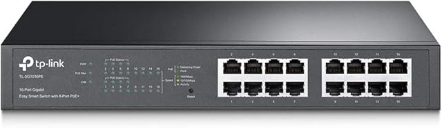 TP-Link TL-SG1016PE | 16 Port Gigabit PoE Switch | Easy Smart Managed | 8 PoE+ Ports @150W | Plug & Play | Sturdy Metal w/ Shielded Ports | QoS, Vlan, IGMP & LAG | Limited Lifetime Protection
