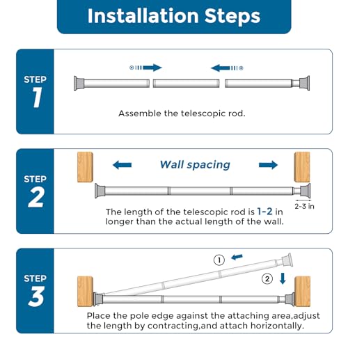 Aizesi Tension Rod 23 To 48 Inch, 1Pcs Black Tension Rod Tension Curtain Rod thumb #7