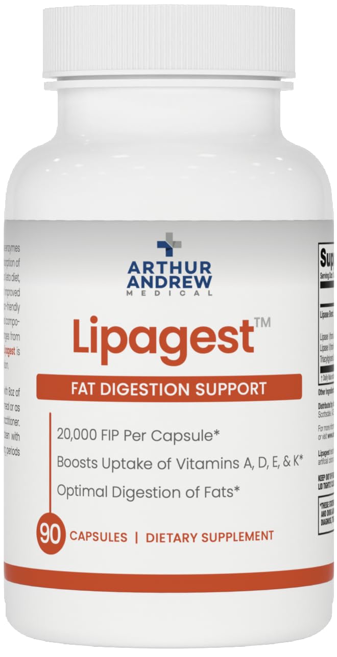 Arthur Andrew Medical Lipagest, suplemento de multi-enzimas com lipase 20.000 FIP, 90 cápsulas