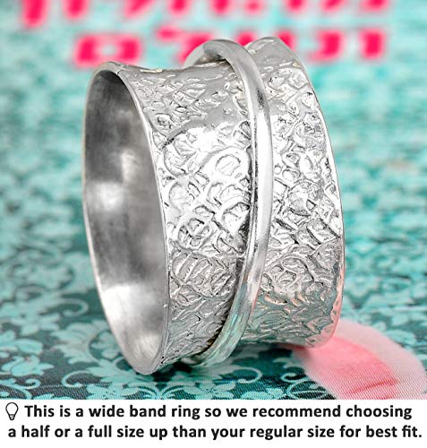 Boho-Magic 925 Sterling Silver Spinner Ring For Women Hammered Fidget Ring Wide Band (9) #TOP2