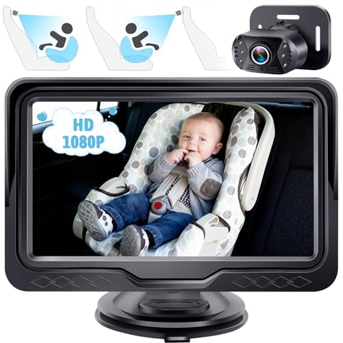 Image of Baby Car Camera Display 3 Mins Easy Install - Plug and Play HD 1080P Clear Picture Crystal Night Vision Rear Facing Car Baby Monitor with Camera Wide View Backseat Camera Two Kids LeeKooLuu LK12