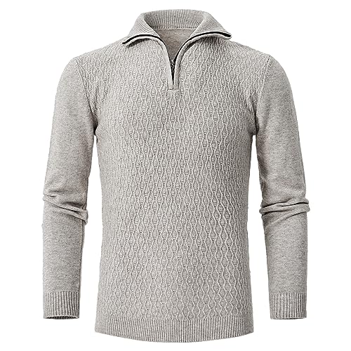 Men's Casual Cable Knit Zip Up Long Sleeve Polo Sweater Mock Neck Pullover Sweater2