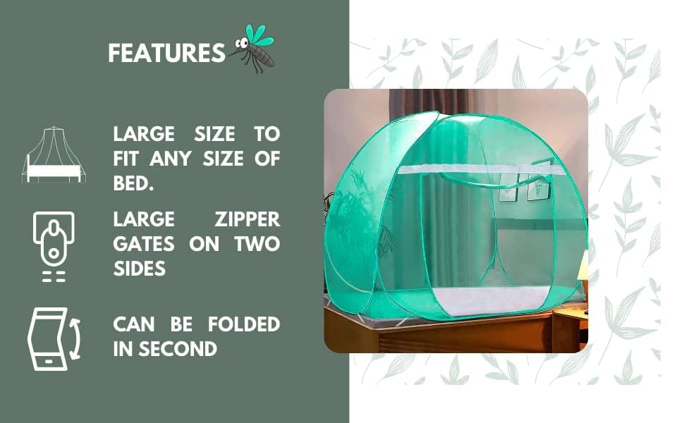 Image of Double Bed Mosquito Foldable King Size Mosquito Net | Polyester 30GSM Strong Net | 6 x 6 Feet with Foldable Steel Frame | PVC Coated Corrosion Resistant Steel Wire