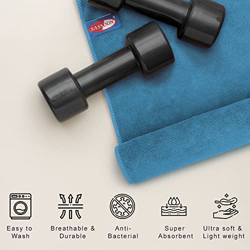 Image of Sassoon Microfiber Gym Towel (Set of 2, Teal) in 450 GSM for Men & Women Super Soft Towel, Fast Drying & Light Weight Ultra Absorbent Sports Towels, Use for Body and Face During Work & Travel