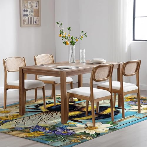 Tapis de salon antidérapant fleurs vintage grand format