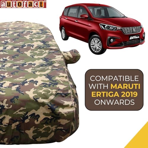 Image of Autofact Waterproof Car Body Cover Compatible with Maruti Ertiga (2019 to 2023), with Mirror Pockets, 4 x 4 American Matty, Long Lasting Strong Durable Material, Camouflage Army Look