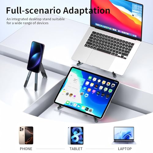 Image of Adjustable Laptop Stand for Desk, MagSafe Compatible Portable Foldable Computer Riser for MacBook, iPhone, iPad, Tablet - Lightweight Aluminum, N52 Magnetic Grip, Perfect for Office, Home, Traveling | MagSafe Compatible Foldable Design, 8-Level Height & Angle, Aluminum Alloy, Suitable for 10-16 inch Laptops (Gray)