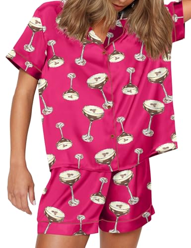 Image of SHESHOW Satin Pajamas for Women Set Preppy Animals Pjs Short Sleeve Shorts 2 Piece Loungewear Sets XS-XXL