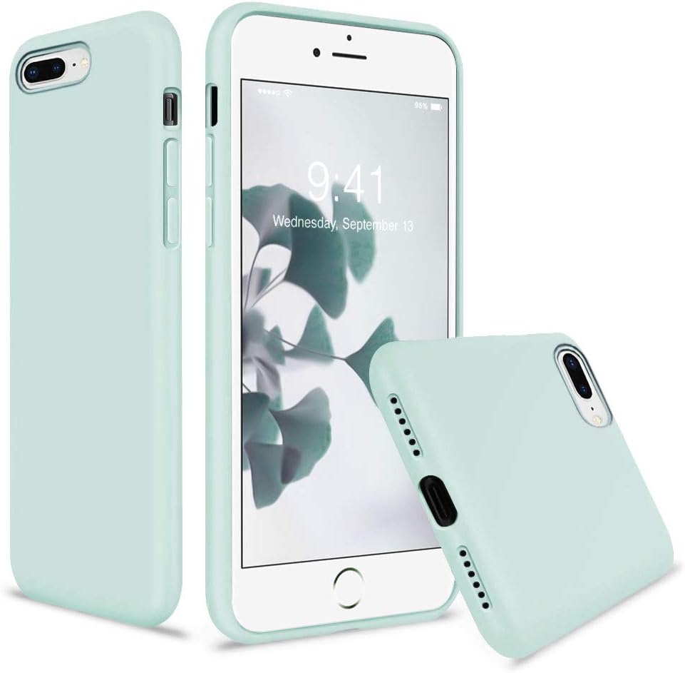 VooiiCompatible with iPhone 8 Plus Case, iPhone 7 Plus Case, Soft Silicone Gel Rubber Bumper, Microfiber Lining Hard Shell Shockproof Full Body Protective Cover Mint