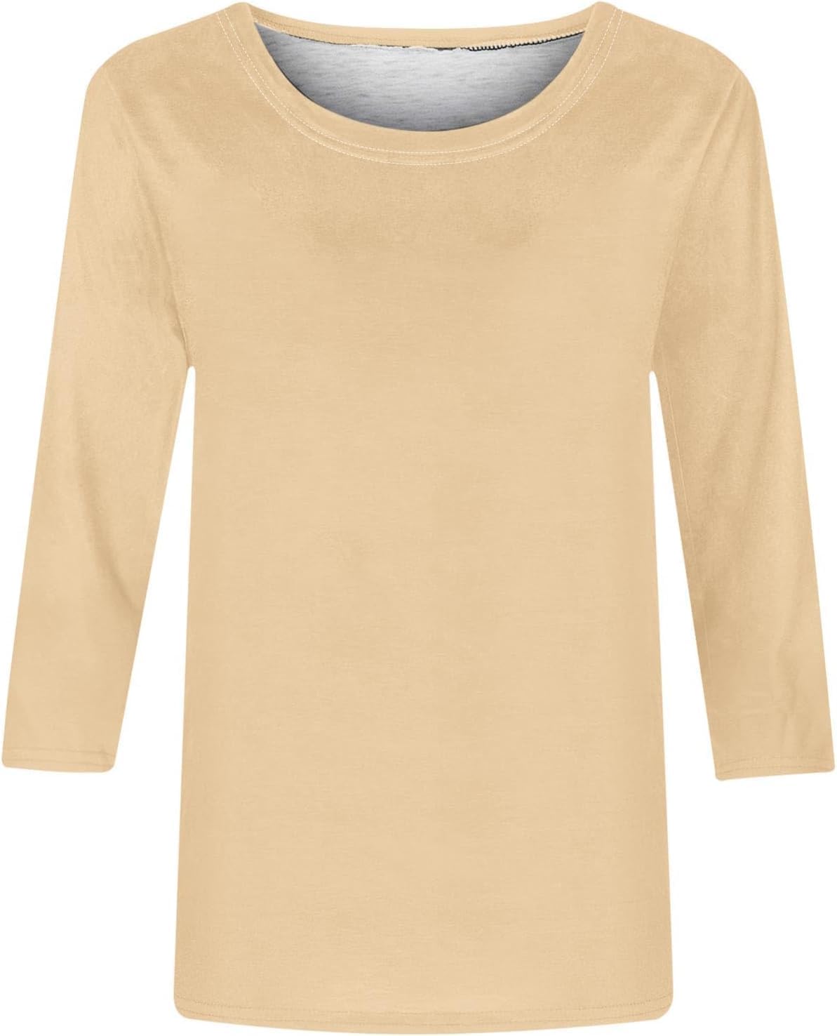 Casual 3/4 Length Sleeve Womens Tops Round Neck Cute Tunic Tops Basic Tees Blouses Loose Fit Pullover Dressy Tops