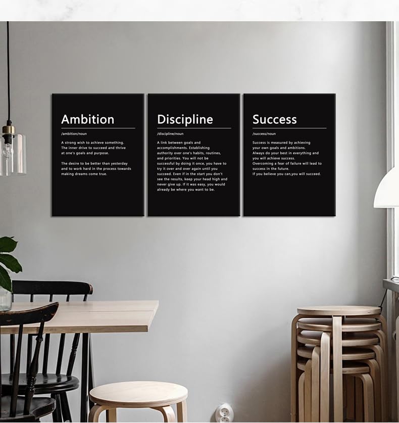 3 Panels Ambition Discipline Success Motivational Canvas Office Print Wall Art Inspirational Entrepreneur Quotes Poster Painting Modern Inspiring Artwork for Home Living Room Decor (12"x16"x3pcs) - Image 3