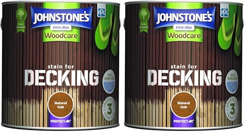 Image of Johnstone's Woodcare Stain for Decking - Natural Oak 2.5L (Pack of 2)