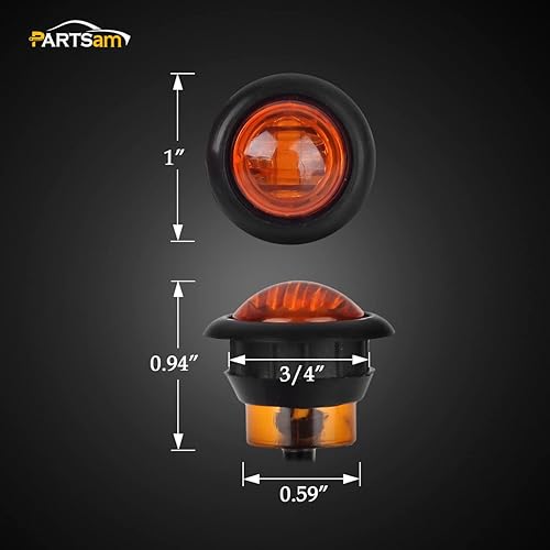 Miniatura 4 de Partsam 10 luces de marcador LED ámbar redondas de 34 pulgadas, luces de señal de giro de 3 cables para camioneta remolque, sellado impermeable,