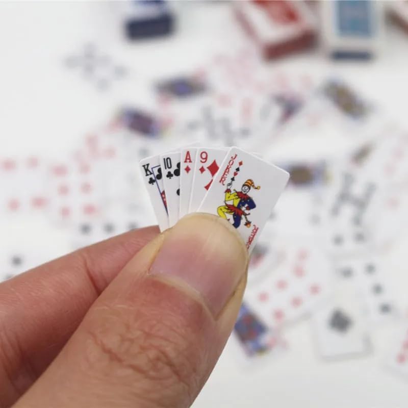 Juego de 54 tarjetas microcartas, tarjetas de póquer, juego de tarjetas en miniatura de 0.5 pulgadas, pequeñas tarjetas de juego de casino para