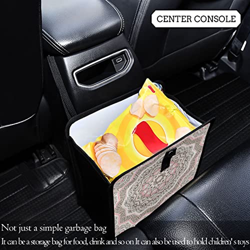 Image of Boho Mandala Pink Car Trash Can, Foldable Hanging Car Trash Bag, Small Waterproof Car Accessories Garbage Bin
