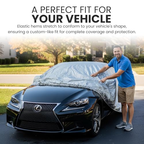 Image of Weatherproof Light Car Cover for Full-Size Sedans, Sports Cars & Coupes - Size CA07 - All-Weather Protection, Scratch-Resistant - Full Exterior Outdoor Cover, Automobile Accessories