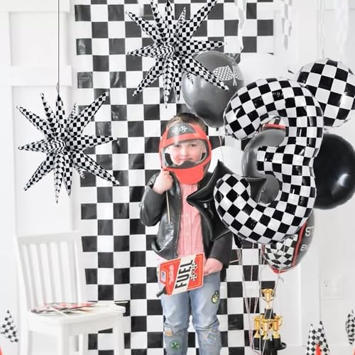 Image of TONIFUL 3rd Birthday Balloons Kit 40 Inch Checkered Number 3 Foil Balloon
