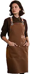 Avental de cozinha de lona avental cruzado nas costas para homens e mulheres com alças ajustáveis e bolsos grandes