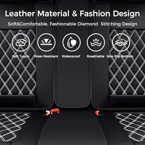 Image of Huidasource Rear Bench Car Seat Covers, Waterproof Leather Back Seat Cushion Cover, Back Seat Cover Compatible Universal Fit for Most Cars Sedan SUV Pickup Truck (Back Row /Black&White)