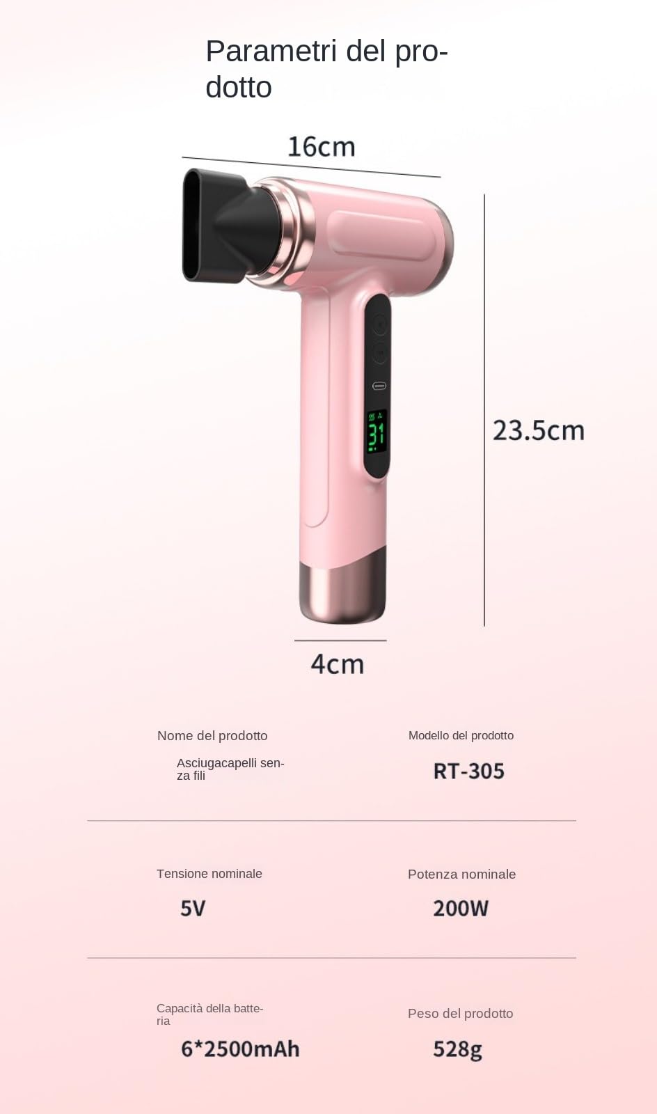Asciugacapelli Senza Fili 15000mAh – Phon Portatile USB Ricaricabile 200W con Aria Calda e Fredda, Compatto per Viaggi, Campeggio e Dormitori Studenteschi,Asciugacapelli portatile ricaricabile senza f