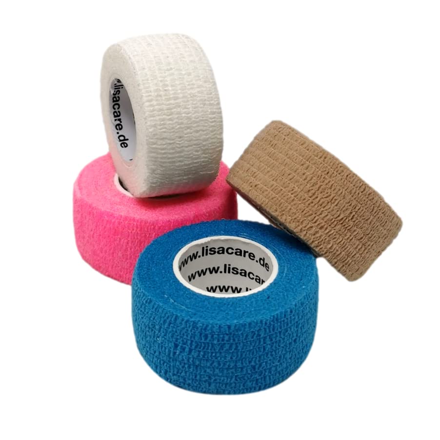 LisaCare Tiritas para dedos – Juego de 4 rollos – Tiritas elásticas, resistentes al agua, polvo, grasa y manchas – Mezcla de colores 5 – 2,5 cm x 4,5 m