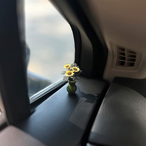 Miniatura 2 de Decoración de coche, mini jarrón verde oscuro, girasol, decoración de tablero de instrumentos de automóvil, consola central, adornos interiores retro