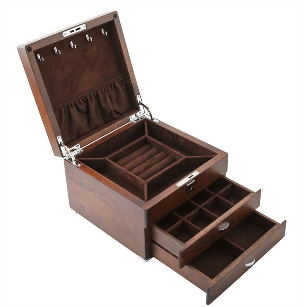 TIANQIHAO Wooden Jewelry Box For Women, Jewelry Organizer Box With Lock, Jewelry Storage Box, Portable Jewelry Case For Necklaces, Earring, Rings, Watches,A
