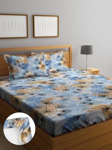 Image of Home Sizzler 210TC Floral Fusion Elastic Fitted Double Bedsheet with 2 King Size Pillow Covers