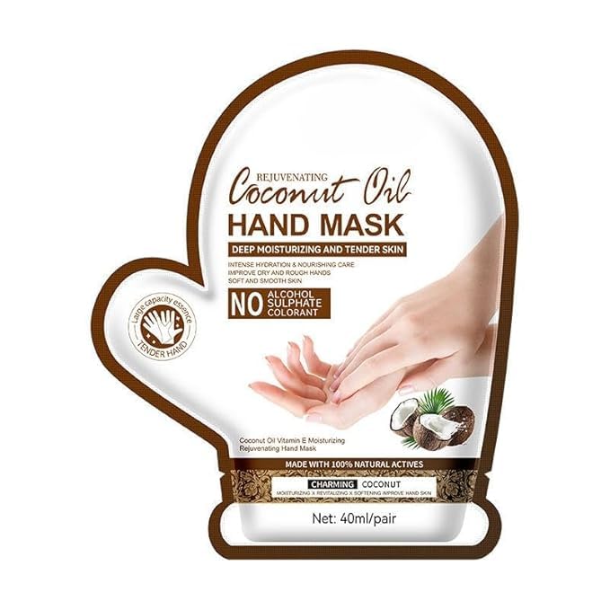 Coconut Oil Hand Mask for Dry Cracked Hands, Repair Hands Sheet Mask Glove Whitening Hand Mask Coconut Oil & Vitamin E, Moisturizing Gloves, Hand mask for Women & Men-image-38