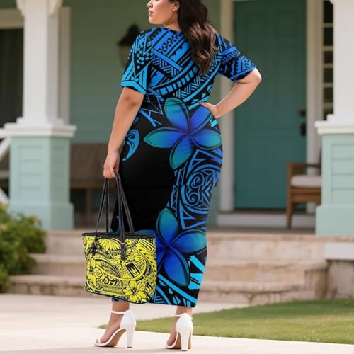 Image of Puletasi Samoan Traditional 2 Piece Outfits for Women Short Sleeve Crop Top and Maxi Skirt Sets Puletasi Dress
