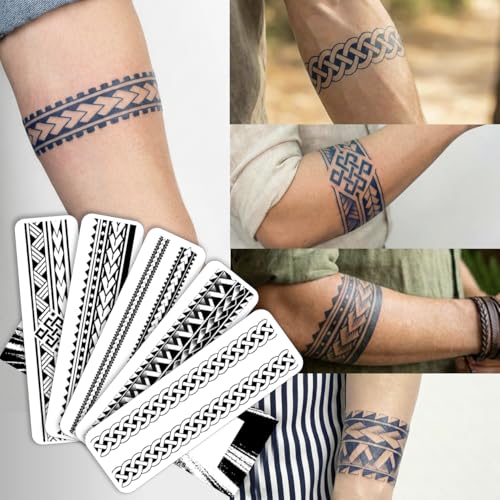 InkDance Semi-Permanent Tattoo Tribal & Celtic Armband Collection A1 Long Lasting Temporary Tattoos for Men Waterproof Plant-Based Ink Lasts 1-2 Weeks Color Develops in 24 Hours 5-Piece