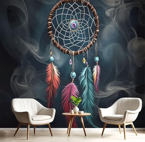 MIATCENRT Papier Peint Panoramique ‎150x105cm (L×H), 3D Fumée Attrape-Rêves Photo Murales Tissu de Soie Peinture Interieur Réalisme Geant Tableaux, Chambre Salon Décoration Muraux, Gris foncé