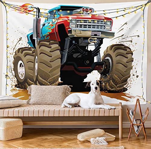 Lunarable MICWID_36368_45X30 Man Cave Tapestry, Monster Truck Splashing Mud Graphic Design Machinery Engine cover