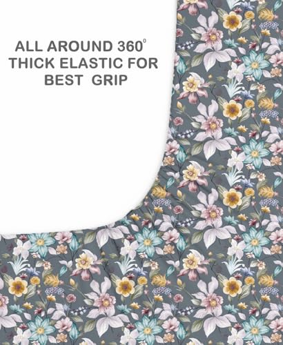Image of DECOREZA Premium Cotton Feel Elastic Fitted Bedsheet Queen Size 60 x 78 Inch with 2 Pillow Covers | All-Around Elastic | Soft & Breathable | Mattress Upto 10 Inches (Navy Flower)