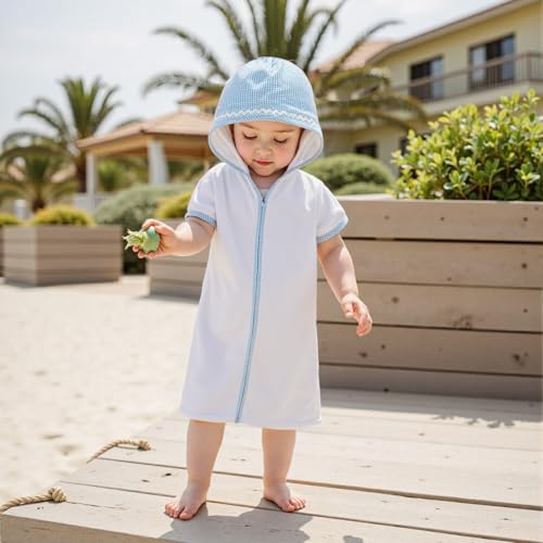 Image of Baby Girls Boys Terry Cloth Swim Cover Up Zip Up Hooded Bathing Suit Coverup Wraps Kid Summer Pool Beach Swimsuit
