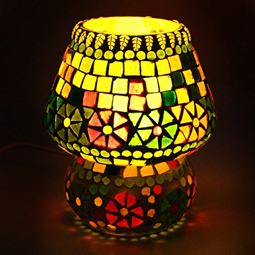 Image of 6.5 inches Mushroom Shaped Glass Table lamp for Bedside Living & Home Decoration Turkish lamp (Multicolour, Bulb not Included)