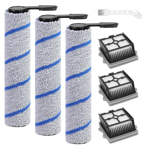 Image of Stretch S6 Roller Brush and Filters Replacement Parts | for Tineco Floor One S7 Stretch Ultra Cordless Wet Dry Vacuum Cleaner- 3 Odor Resistant Roller Brushes + 3 HEPA Filters