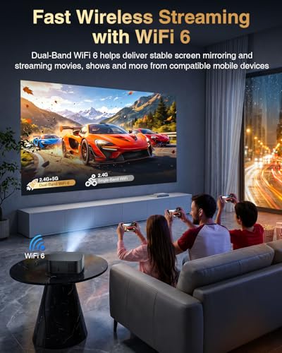 DBPOWER Portable Smart Projector Netflix Ready, Native 1080P Mini Projector with WiFi 6, Bluetooth & Auto Keystone, Built-in Streaming Apps for Bedroom, Apartment & Outdoor Movie Nights - image 4