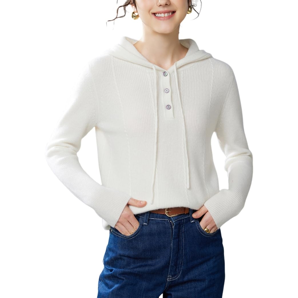 E-girl Damen Langarm Kaschmir Pullover mit Kapuze,EU 40-44