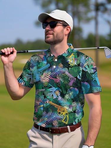 Image of PAGYMO Funny Golf Shirts for Men Crazy Printed Pattern Novelty Moisture Wicking Performance Mens Polo Shirt