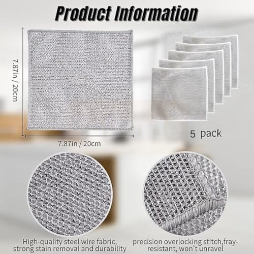 Image of Solitude 5 Non-Scratch Wire Dishcloth, Multipurpose Wire Dishwashing Rag for Wet and Dry, Easy Rinsing, Reusable for Kitchen