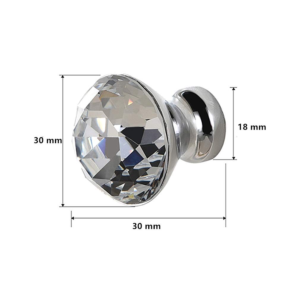 Pomo de cristal transparente de 30 mm, 20 unidades, con tornillo de pomo para cajón para armario de cocina, baño, tocador, pomo para decoración de gabinete (blanco)