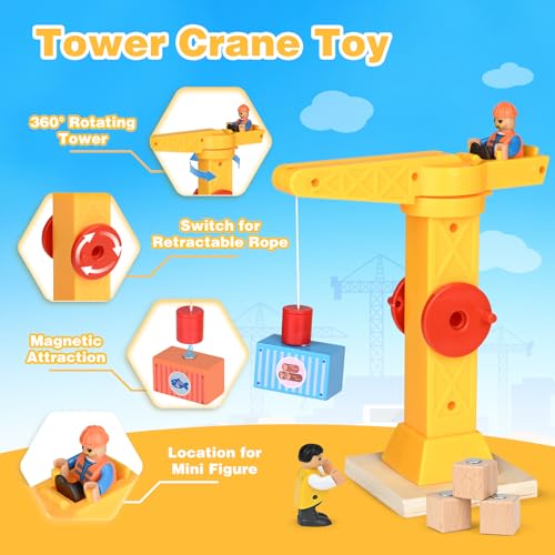 Image of Vanplay Crane Toy Construction Site Vehicles Children - Wooden Construction Site Toy from 3 Years Boy with Ship, Truck Crane Truck Dump Truck Trailer & Forklift Gift 3 4 5 Years Boy