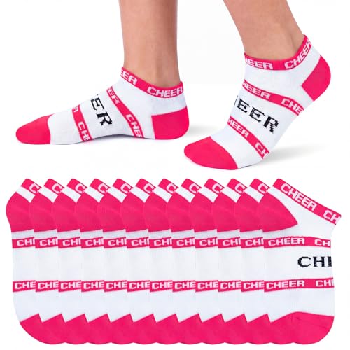 Twistover 6 Pairs 6/12 Pairs Cheer Socks Bulk Cheer Ankle Sock Cheerleading Team Gift for Women Cheerleader Sport Team Spirit Supply (Pink)
