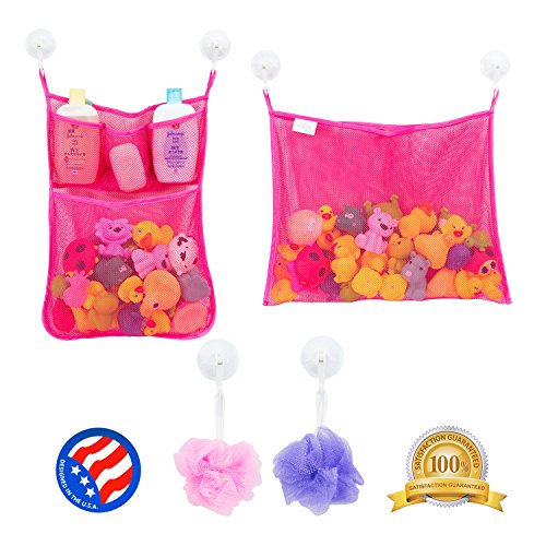 2 x Mesh Bath Toy Organizer + 6 Ultra Strong Hooks â€“ The Perfect Bathtub Toy Holder & Bathroom or  - //coolthings.us