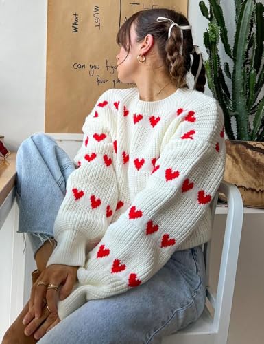 Image of Yimoon Valentine Heart Sweater for Women Cute Long Sleeve Crewneck Chunky Knitted Pullover Sweaters