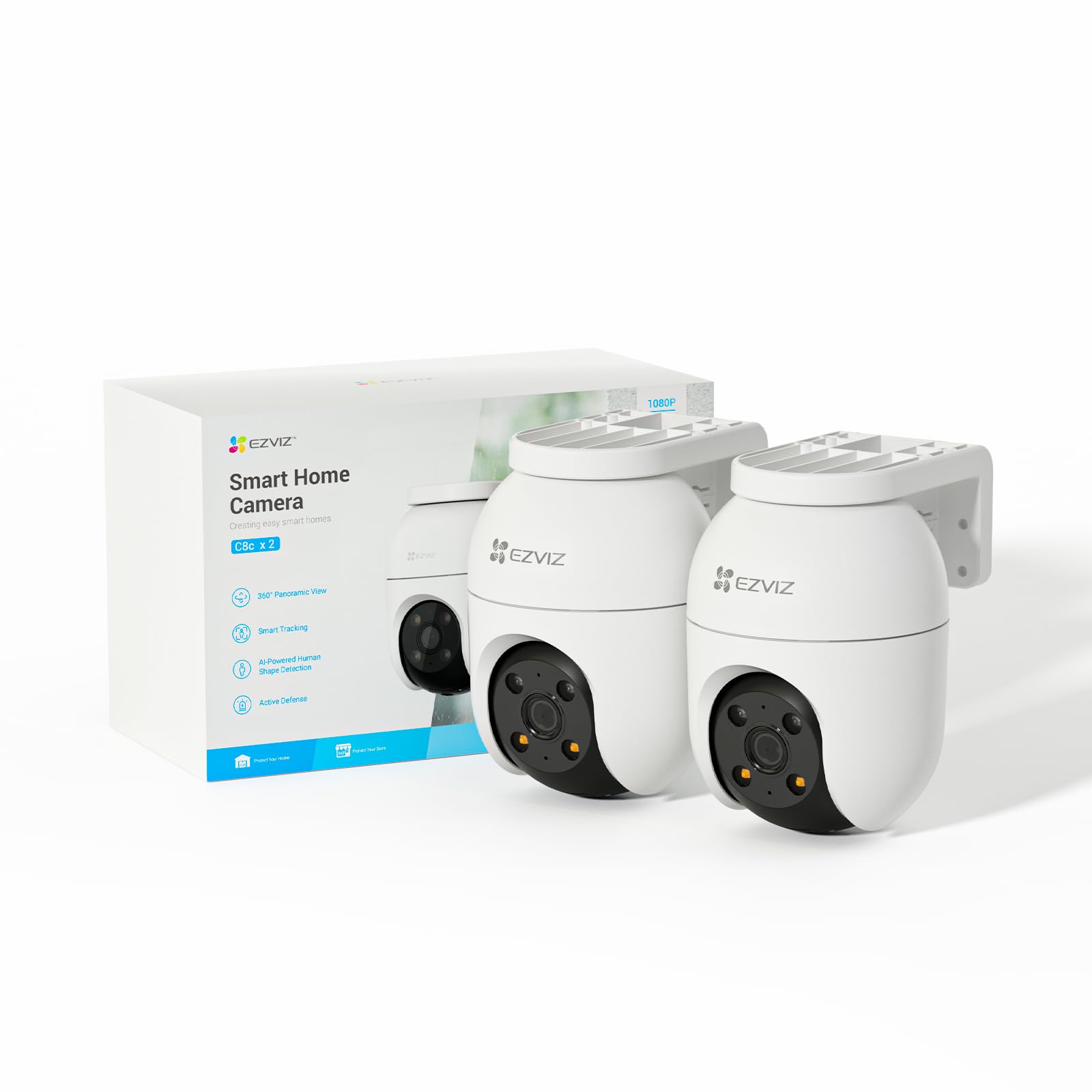 EZVIZ 2MP Überwachungskamera Aussen, WLAN IP Kamera mit 360° Abdeckung und Zwei-Wege-Audio, Personenerkennung mit Smart Tracking, Aktive Verteidigung mit Ton und Licht, wasserdicht, C8c 2 Pack