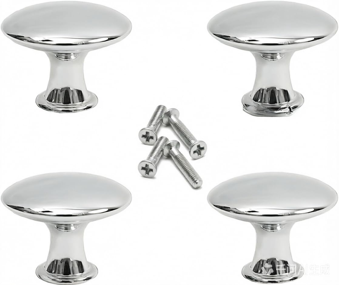 4 Pcs Cabinet Knobs, Round Zinc Knobs, Chrome Cabinet Pulls Hardware Silver