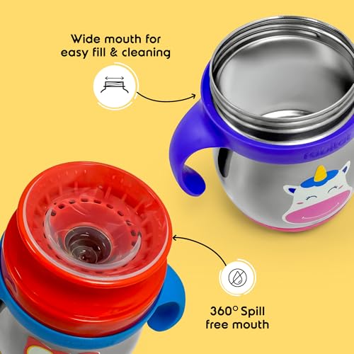 Image of rabitat Happy Tummy Combo Stainless Steel 360 Training Cup Bunny Boo 390ml and Hoppy Playte Purple 430ml 3-Sectional Plate for Toddlers & Kids |2 Year Brand Warranty